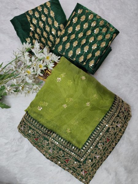 Soft  Orgenza Silk Saree With Multi Thread Work  Organza Sarees Wholesale