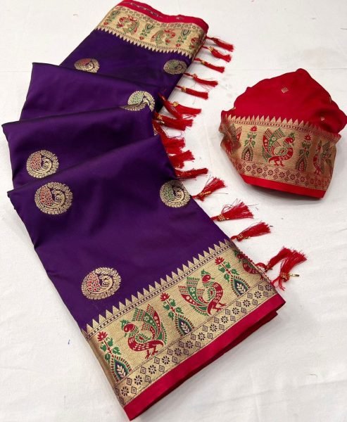 Soft Pethani silk saree with Zari And Meenakri Weaving pallu Silk Sarees Wholesale