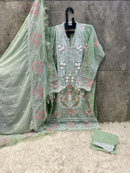 Soft Pista Georgette Pakistani Suit with Heavy Embroidery A Perfect Festive Choice Pakistani Suits Wholesale