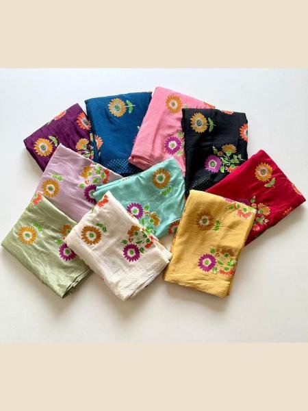 Soft Shinon Floral Print Saree with Fancy Latkan and Contrast Blouse At Best Rates Sarees 