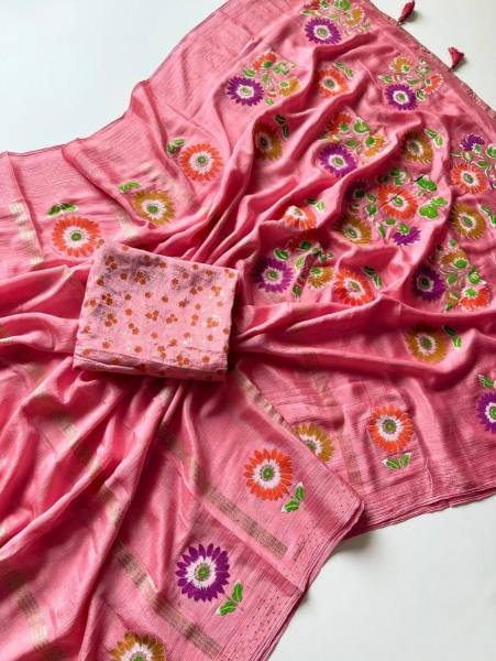 Soft Shinon Floral Print Saree with Fancy Latkan and Contrast Blouse At Best Rates Embroidery Sarees Wholesale