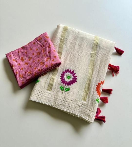 Soft Shinon Floral Print Saree with Fancy Latkan and Contrast Blouse At Best Rates Embroidery Sarees Wholesale