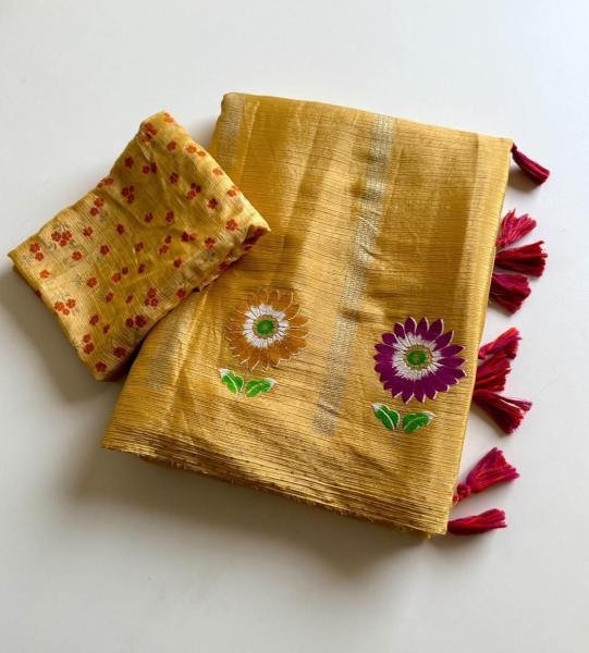 Soft Shinon Floral Print Saree with Fancy Latkan and Contrast Blouse At Best Rates Embroidery Sarees Wholesale