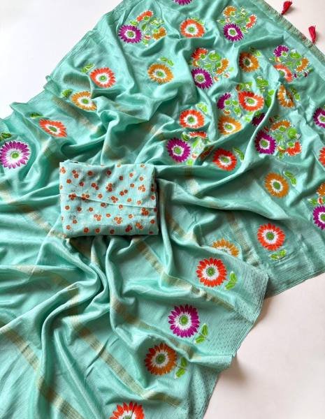 Soft Shinon Floral Print Saree with Fancy Latkan and Contrast Blouse At Best Rates Embroidery Sarees Wholesale