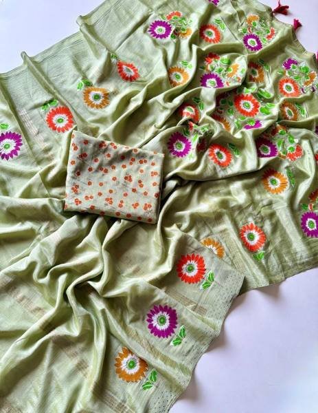 Soft Shinon Floral Print Saree with Fancy Latkan and Contrast Blouse At Best Rates Embroidery Sarees Wholesale