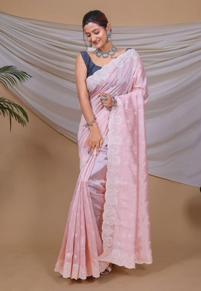 Soft Silk Saree With Kantha Thread Work Border Silk Sarees Wholesale