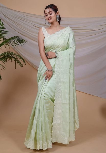 Soft Silk Saree With Kantha Thread Work Border Silk Sarees Wholesale