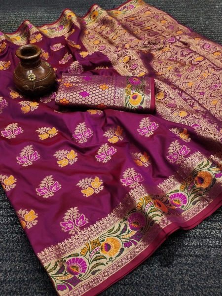Soft Silk Saree With Meenakari Weaving Silk Sarees Wholesale
