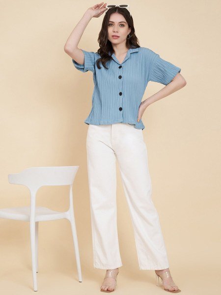 Soft Touch Cotton Blend Shirt Half Sleeve Oversized Look  Great for Street Style or Lounge Wear For Best Price Western Ladies Top Wholesale