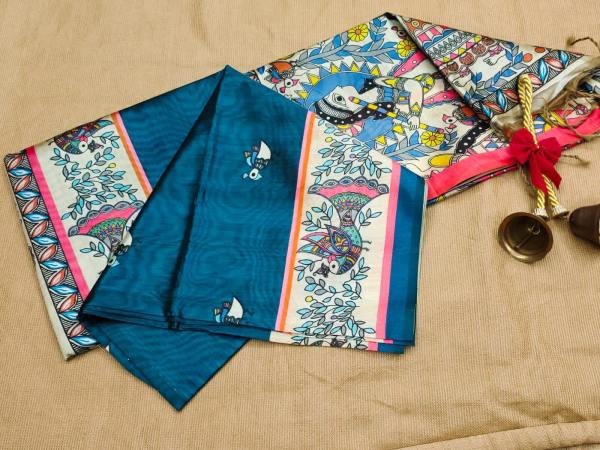 Soft Tussar Silk Saree with Exquisite Madhubani Prints & Contrast Blouse Silk Sarees Wholesale