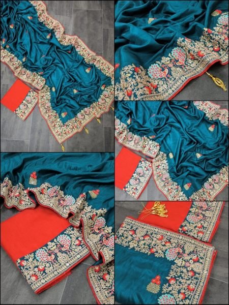 Soft Vichitra Silk Saree  With Multi Thread Coding Sequence Work  Silk Sarees Wholesale