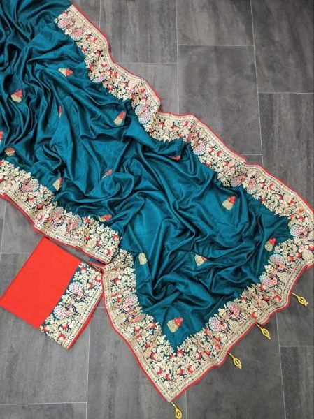 Soft Vichitra Silk Saree  With Multi Thread Coding Sequence Work  Silk Sarees Wholesale