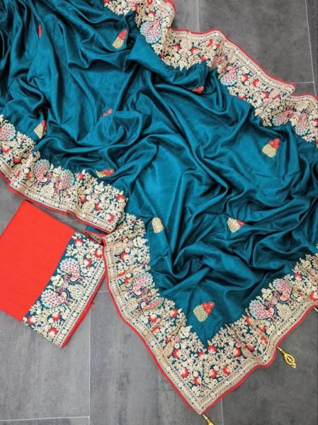 Soft Vichitra Silk Saree  With Multi Thread Coding Sequence Work  Silk Sarees Wholesale