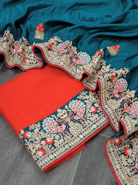 Soft Vichitra Silk Saree  With Multi Thread Coding Sequence Work  Silk Sarees Wholesale