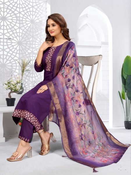 soft viscose kurti set with intricate embroidery and woven dupatta ethnic must-have 3 Piece Kurti Set