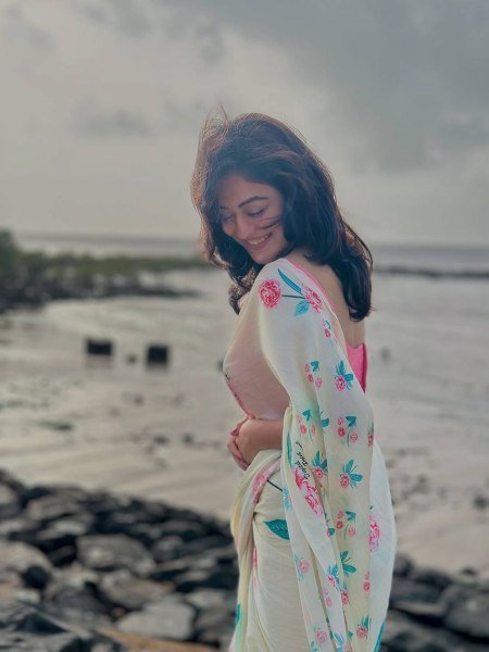 soft white japan satin saree with green leaf floral design lightweight and elegant Silk Sarees Wholesale
