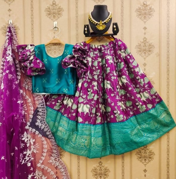 Soft  Zari Silk with Designer Foil Work Lahenga with Zari Weaving Design Girls Wear