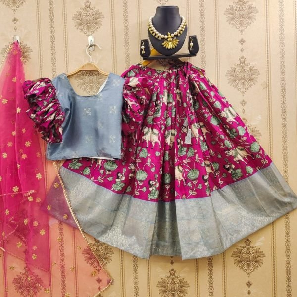 Soft  Zari Silk with Designer Foil Work Lahenga with Zari Weaving Design Girls Wear
