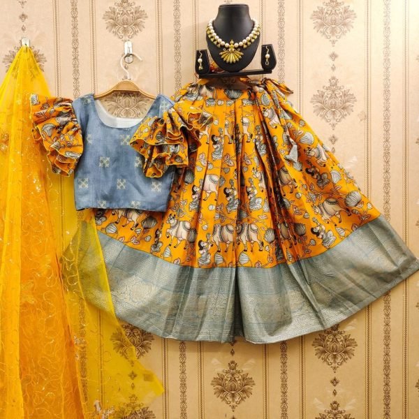 Soft  Zari Silk with Designer Foil Work Lahenga with Zari Weaving Design Girls Wear