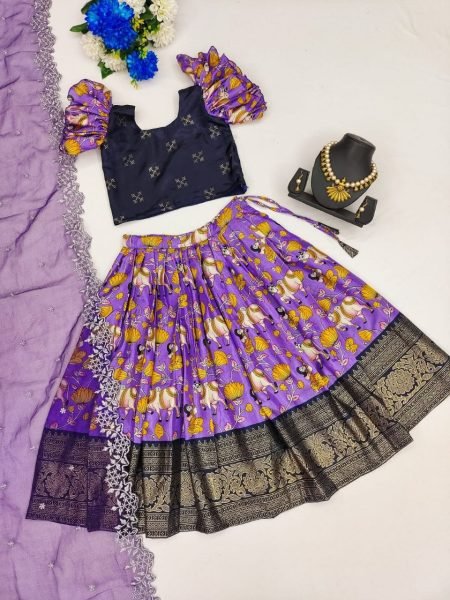 Soft  Zari Silk with Designer Foil Work Lahenga with Zari Weaving Design Girls Wear