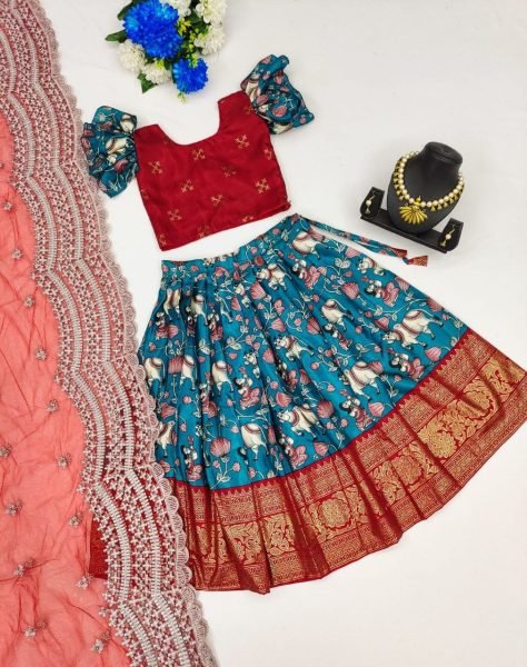 Soft  Zari Silk with Designer Foil Work Lahenga with Zari Weaving Design Girls Wear