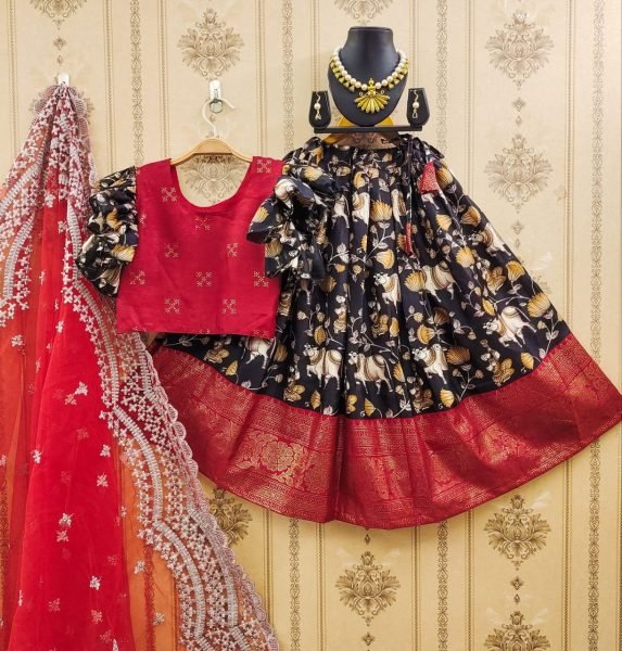 Soft  Zari Silk with Designer Foil Work Lahenga with Zari Weaving Design Girls Wear