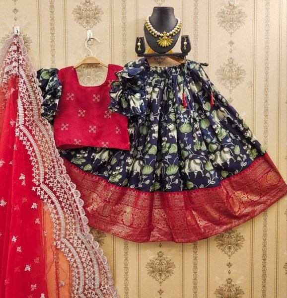 Soft  Zari Silk with Designer Foil Work Lahenga with Zari Weaving Design Girls Wear