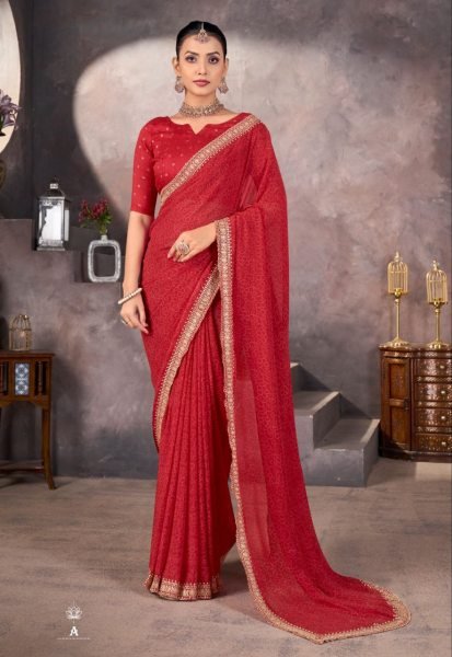 SoftFlow Georgette Saree by Sundri with Contrast Blouse Wedding Ready Look Georgette Sarees Wholesale