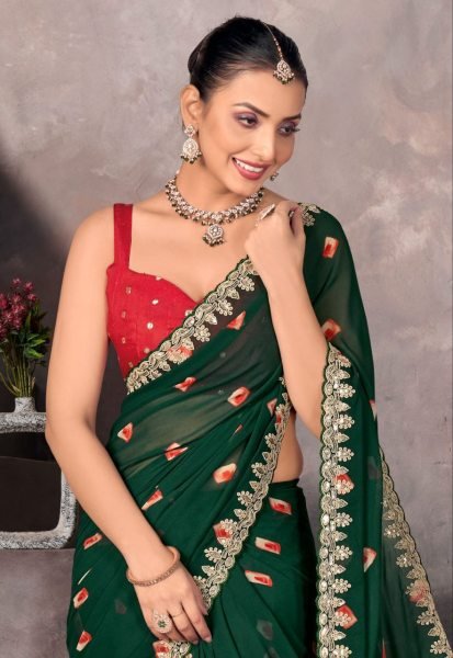 SoftFlow Georgette Saree by Sundri with Contrast Blouse Wedding Ready Look Georgette Sarees Wholesale