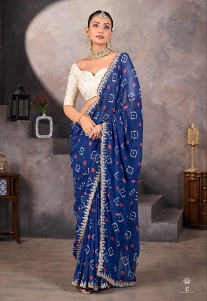 SoftFlow Georgette Saree by Sundri with Contrast Blouse Wedding Ready Look Georgette Sarees Wholesale