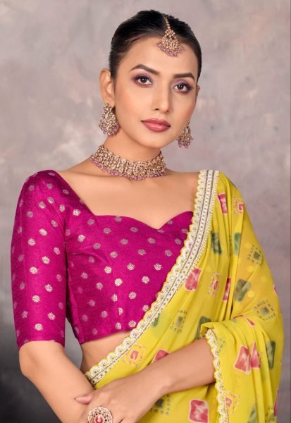SoftFlow Georgette Saree by Sundri with Contrast Blouse Wedding Ready Look Georgette Sarees Wholesale