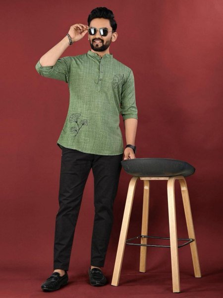 Softness in Every Thread Mens Cotton Short Kurta with Subtle Elegance Mens Short Kurta