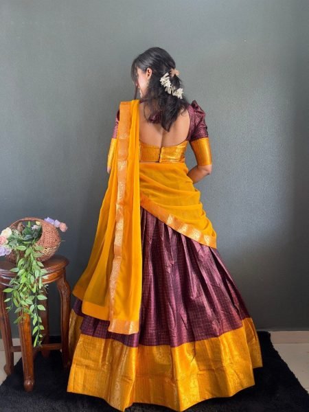 South Indian Cotton Lehenga Choli Set with Heavy Border & Fancy Dupatta Set Half Saree Lehenga
