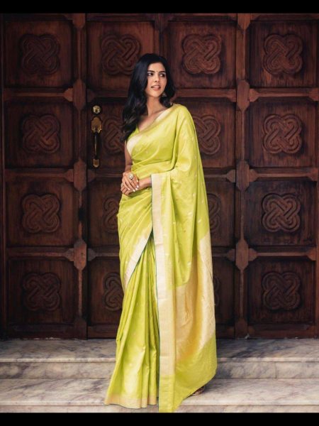 South Indian Litchi Silk Saree With Silver Weaving Butta Saree Collection Silk Sarees Wholesale