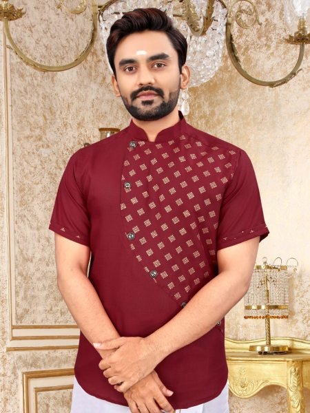 South Indian Style Slub Cotton Short Kurta Collection  Mens Short Kurta