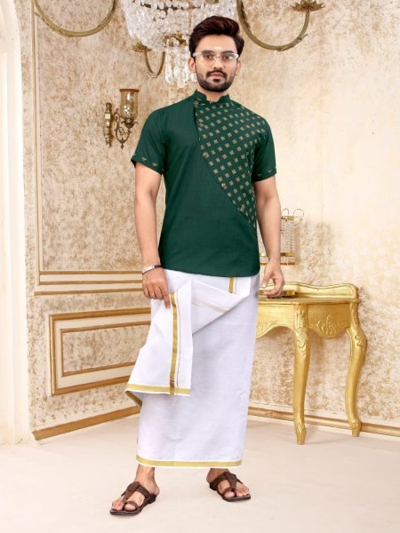 South Indian Style Slub Cotton Short Kurta Collection  Mens Short Kurta