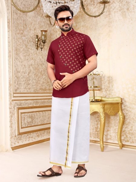 South Indian Style Slub Cotton Short Kurta Collection  Mens Short Kurta