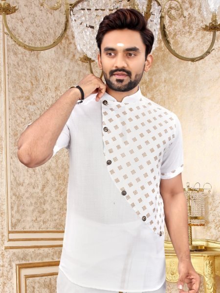 South Indian Style Slub Cotton Short Kurta Collection  Mens Short Kurta