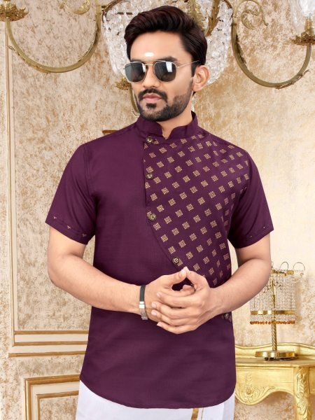 South Indian Style Slub Cotton Short Kurta Collection  Mens Short Kurta