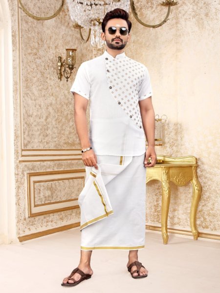 South Indian Style Slub Cotton Short Kurta Collection  Mens Short Kurta