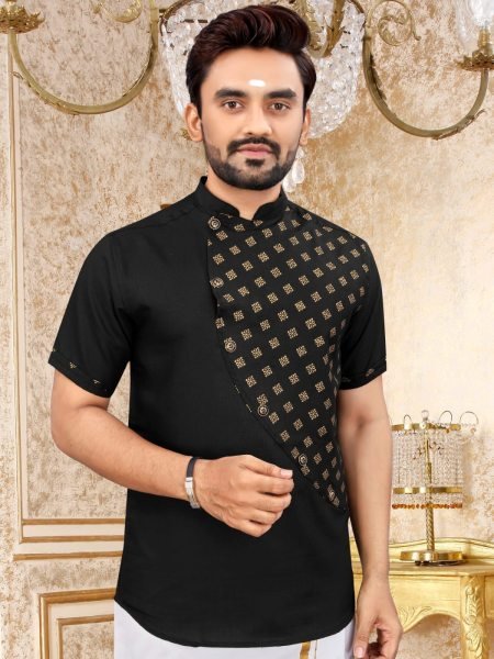 South Indian Style Slub Cotton Short Kurta Collection  Mens Short Kurta