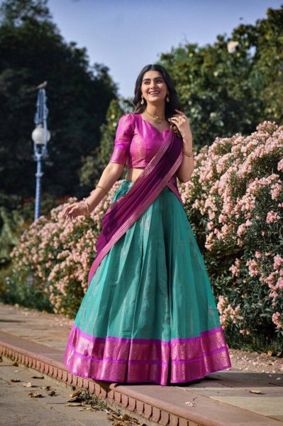 South Style Kanchipuram Silk Half Saree Lehenga at Wholesale Rate Half Saree Lehenga