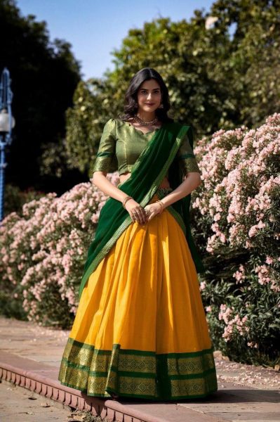 South Style Kanchipuram Silk Half Saree Lehenga at Wholesale Rate Half Saree Lehenga