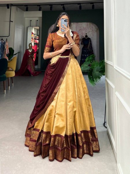 South Style Kanchipuram Silk Half Saree Lehenga at Wholesale Rate Half Saree Lehenga