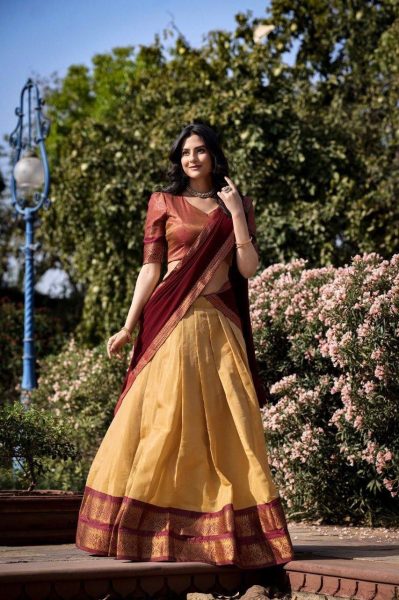 South Style Kanchipuram Silk Half Saree Lehenga at Wholesale Rate Half Saree Lehenga