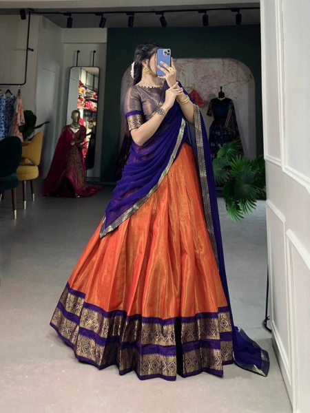 South Style Kanchipuram Silk Half Saree Lehenga at Wholesale Rate Half Saree Lehenga