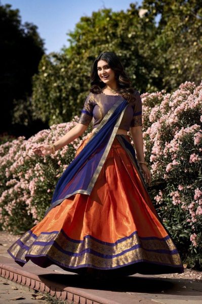 South Style Kanchipuram Silk Half Saree Lehenga at Wholesale Rate Half Saree Lehenga