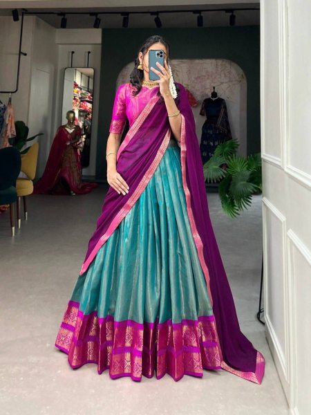 South Style Kanchipuram Silk Half Saree Lehenga at Wholesale Rate Half Saree Lehenga