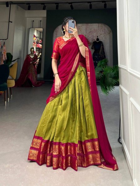 South Style Kanchipuram Silk Half Saree Lehenga at Wholesale Rate Half Saree Lehenga