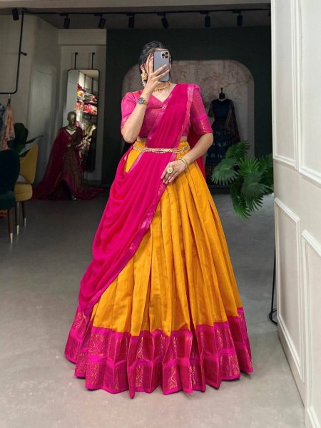 South Style Kanchipuram Silk Half Saree Lehenga at Wholesale Rate Half Saree Lehenga